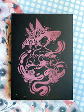 Load image into Gallery viewer, Tea Time Witch - Black Paper | 5x7 Lino Print (Hand Printed)