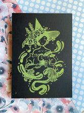 Load image into Gallery viewer, Tea Time Witch - Black Paper | 5x7 Lino Print (Hand Printed)