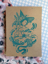 Load image into Gallery viewer, Tea Time Witch - Tan Paper | 5x7 Lino Print (Hand Printed)