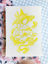 Load image into Gallery viewer, Tea Time Witch - White Paper | 5x7 Lino Print (Hand Printed)
