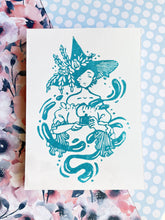 Load image into Gallery viewer, Tea Time Witch - White Paper | 5x7 Lino Print (Hand Printed)