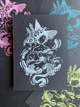 Load image into Gallery viewer, Tea Time Witch - Black Paper | 5x7 Lino Print (Hand Printed)
