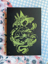 Load image into Gallery viewer, Tea Time Witch - Black Paper | 5x7 Lino Print (Hand Printed)
