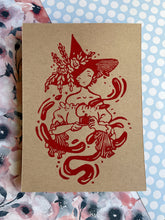 Load image into Gallery viewer, Tea Time Witch - Tan Paper | 5x7 Lino Print (Hand Printed)
